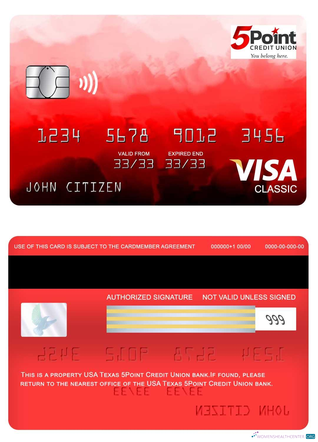 Download USA Texas 5Point Credit Union bank visa classic card Photoshop template